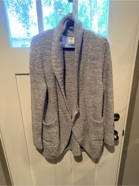 Cozy Plush Open-Front Women's Sweater Cardigan - Light Gray
